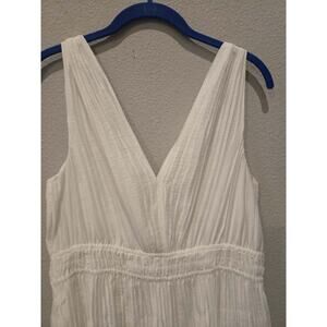 Vince Women's Pleated Double V-Neck Midi Dress White Size M Casual
